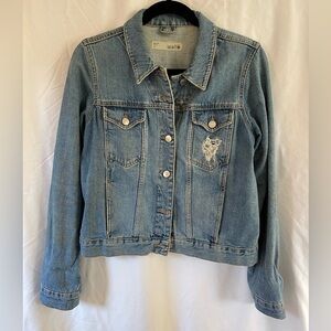 Topshop Moto Distressed Denim Jacket - US 8